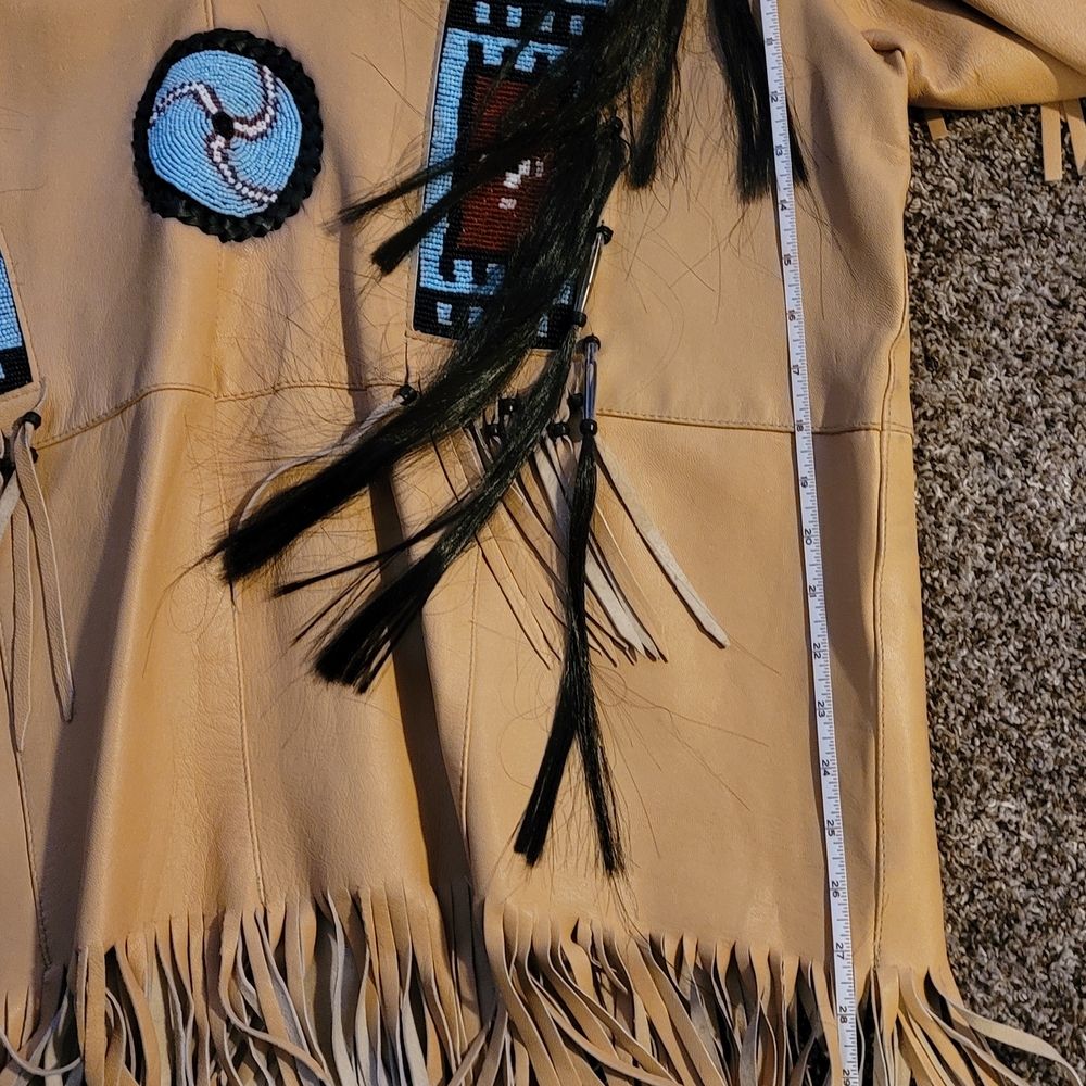 Fringed Leather Jacket with Beaded Design - Picture 8 of 12